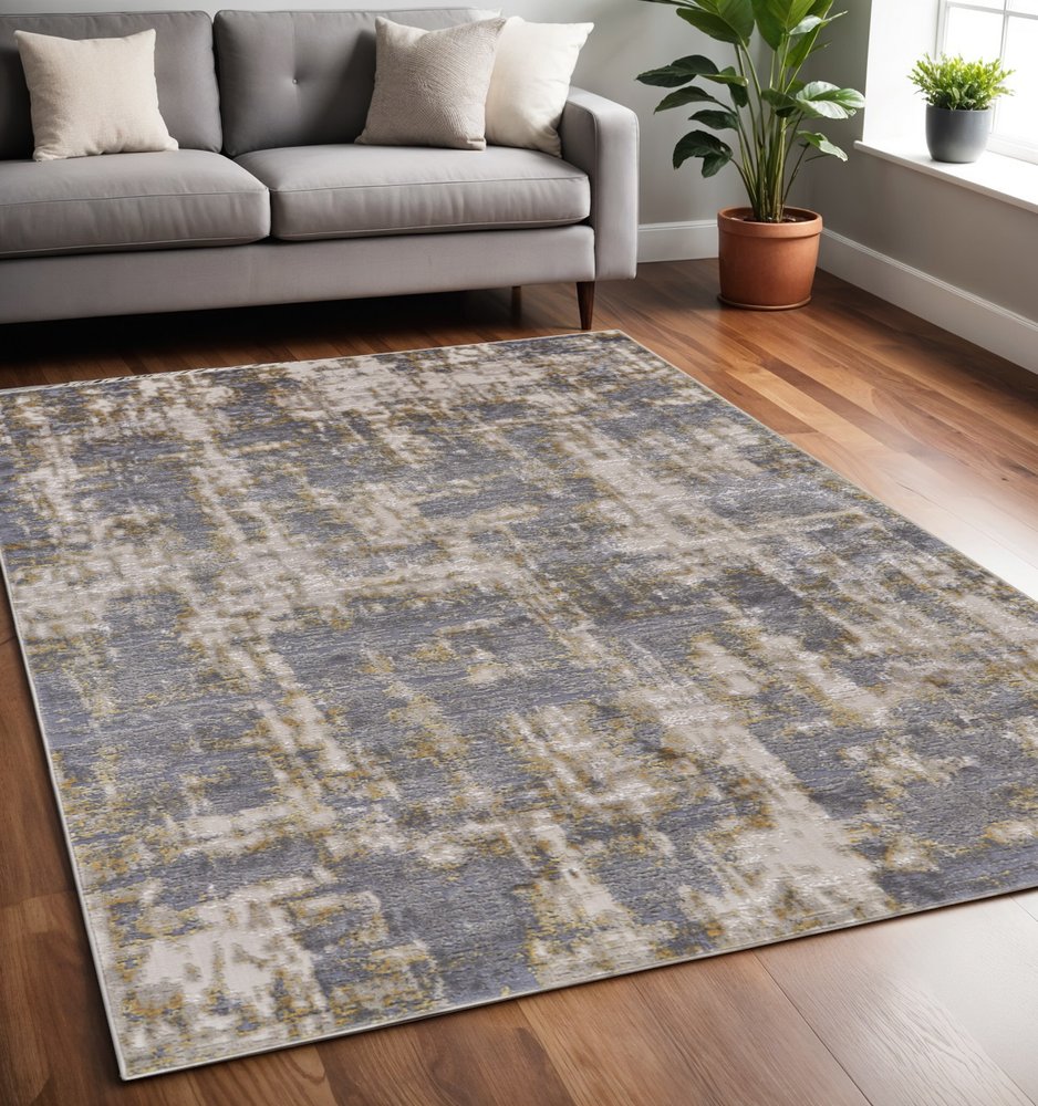 5' X 8' Gray And Gold Abstract Area Rug