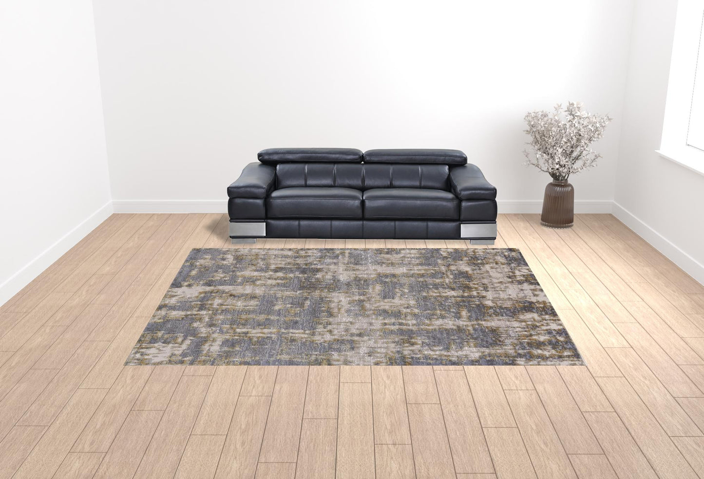 12' X 15' Gray And Gold Abstract Area Rug