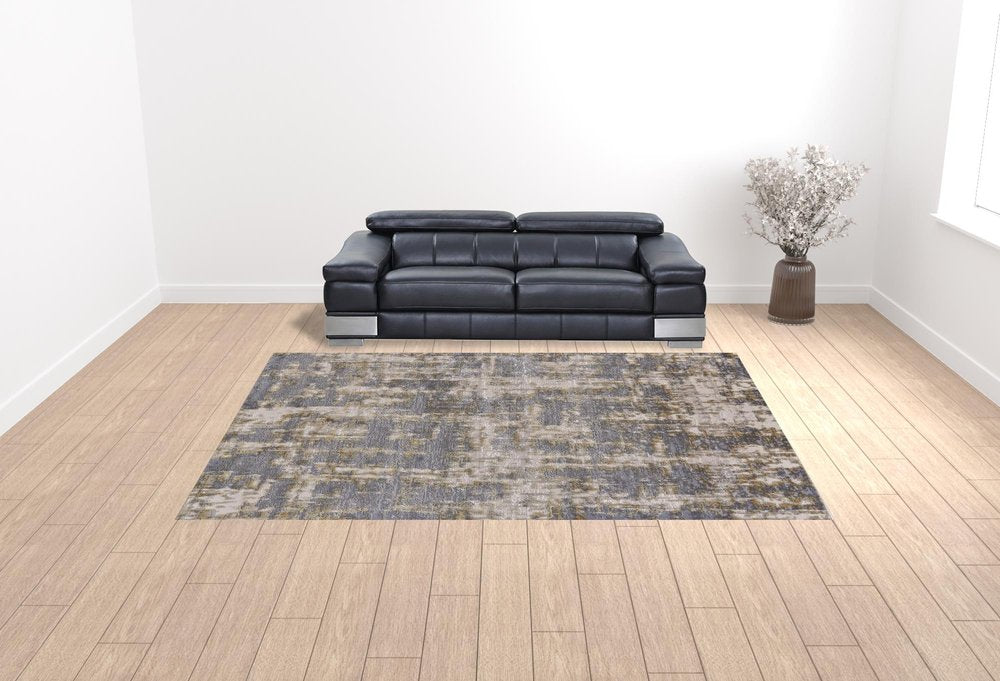 5' X 8' Gray And Gold Abstract Area Rug