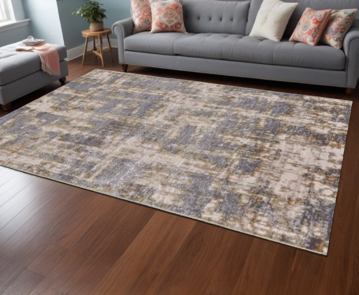 5' X 8' Gray And Gold Abstract Stain Resistant Area Rug