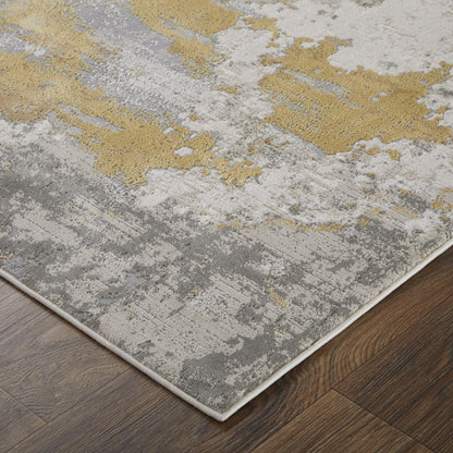 2' X 3' Ivory Gray And Gold Abstract Area Rug