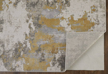 2' X 3' Ivory Gray And Gold Abstract Area Rug