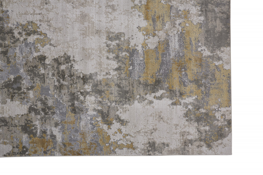 8' X 11' Ivory Gold And Gray Abstract Stain Resistant Area Rug