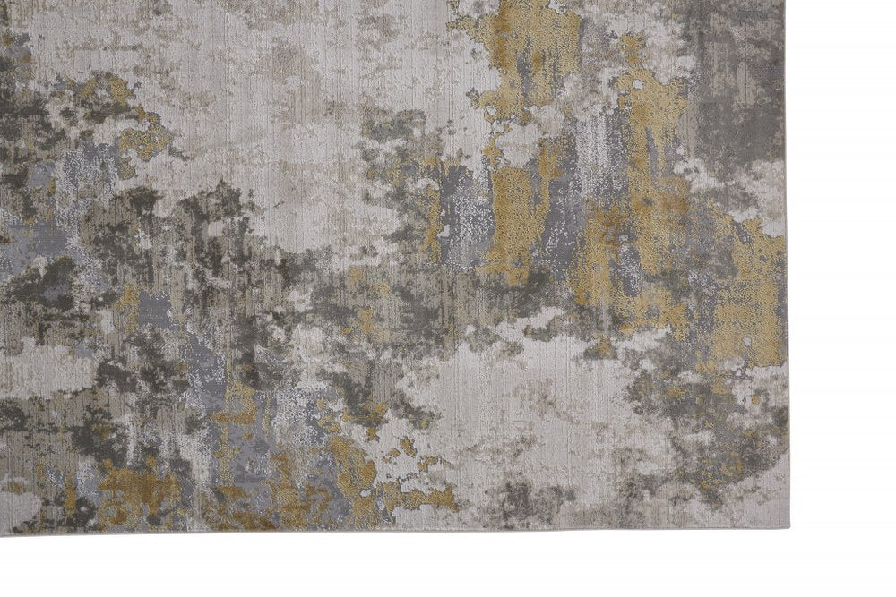 2' X 3' Ivory Gray And Gold Abstract Area Rug
