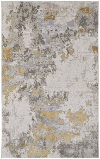 2' X 3' Ivory Gray And Gold Abstract Area Rug