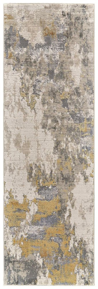 2' X 3' Ivory Gray And Gold Abstract Area Rug
