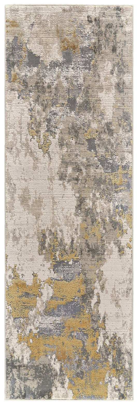 5' X 8' Ivory Gold And Gray Abstract Stain Resistant Area Rug