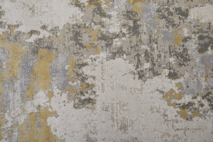 2' X 3' Ivory Gray And Gold Abstract Area Rug