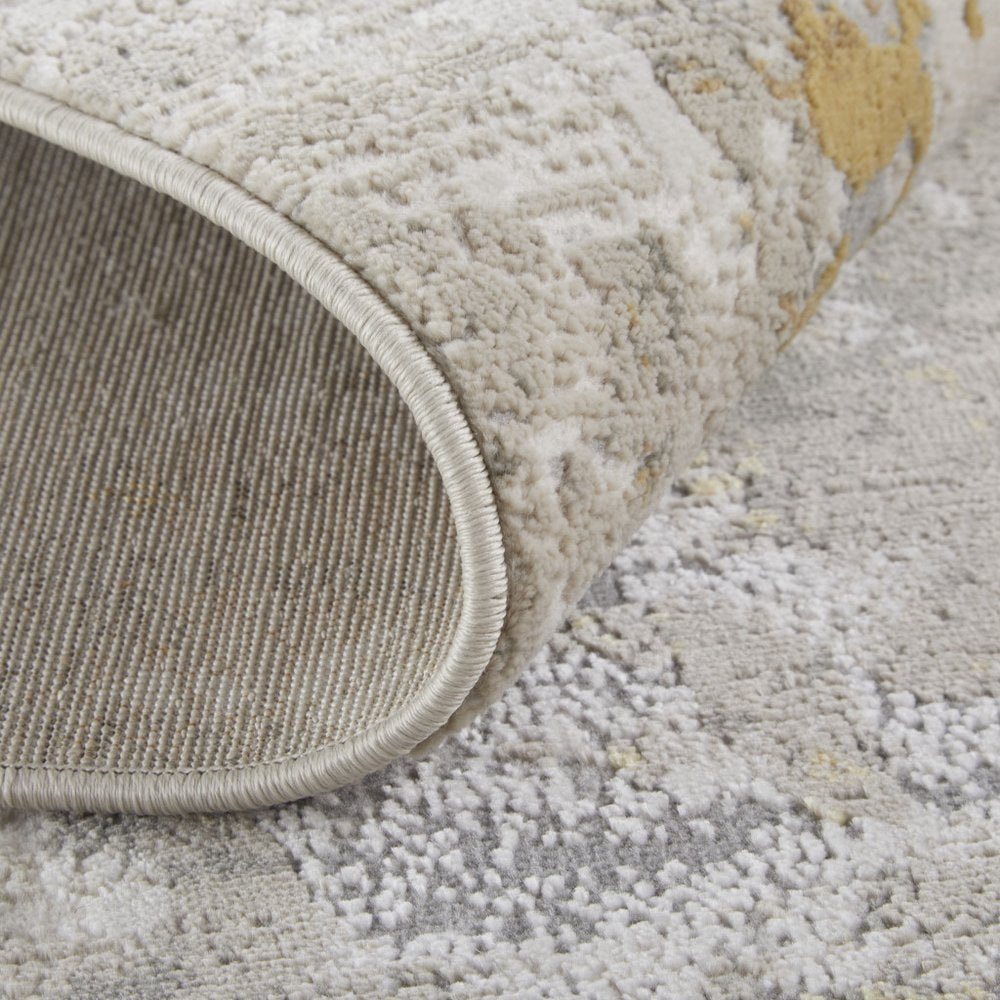 2' X 3' Ivory Gray And Gold Abstract Area Rug