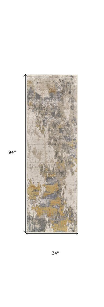 2' X 3' Ivory Gray And Gold Abstract Area Rug