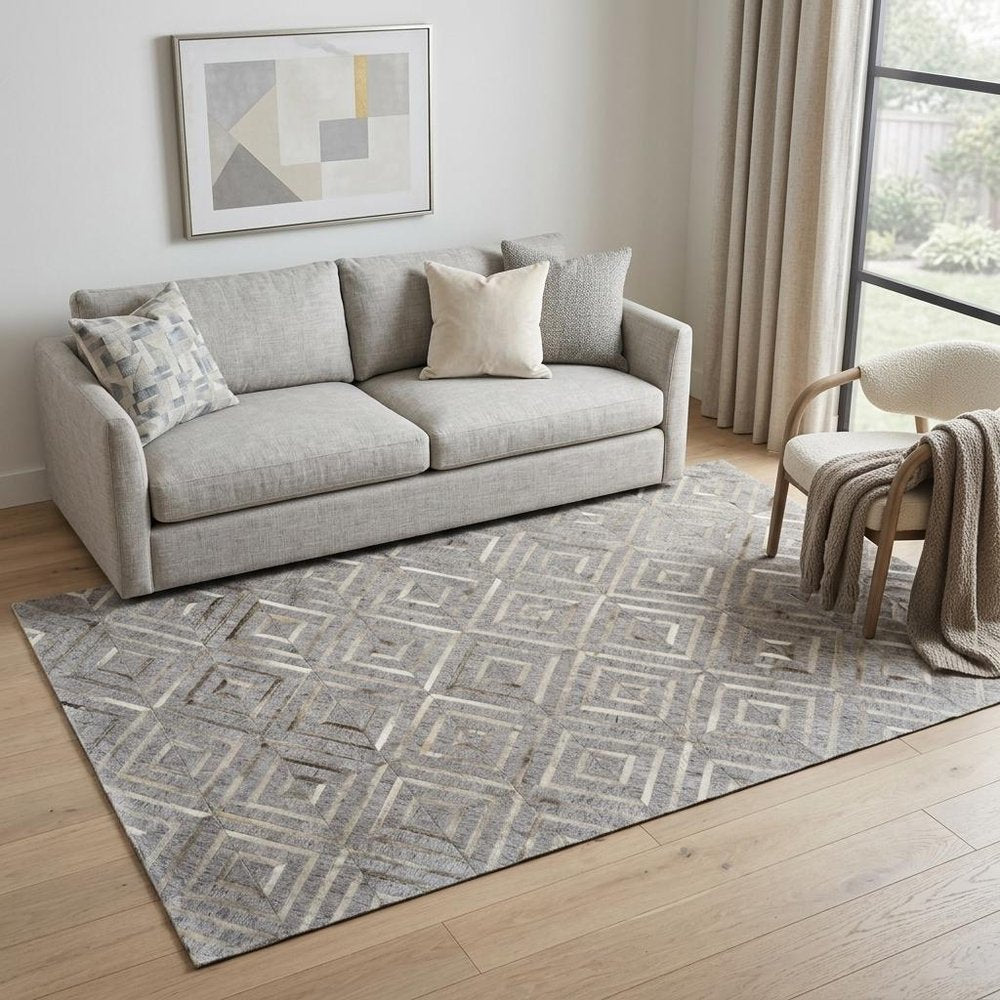 8' X 11' Gray Taupe And Ivory Geometric Hand Woven Area Rug