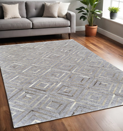 2' X 3' Gray Taupe And Ivory Geometric Hand Woven Area Rug