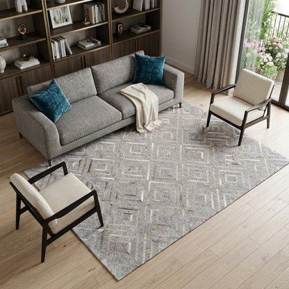5' X 8' Gray and Ivory Geometric Hand Woven Area Rug