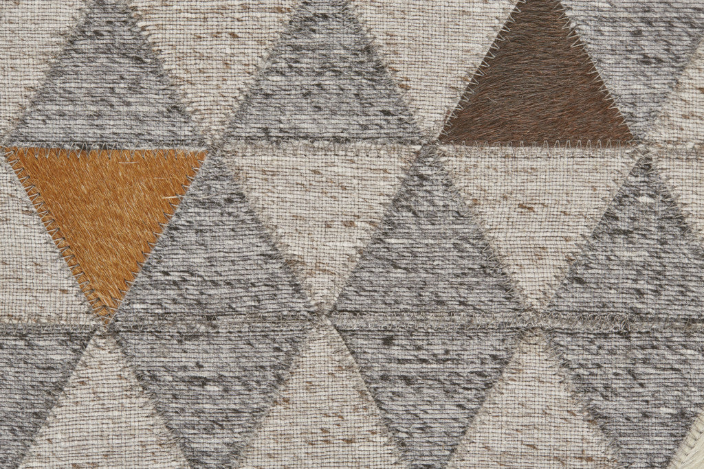 10' X 13' Gray Ivory And Brown Geometric Hand Woven Area Rug