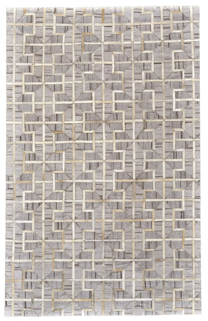 5' X 8' Gray Ivory And Brown Geometric Hand Woven Area Rug