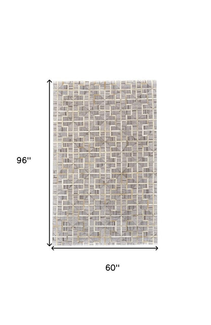 5' X 8' Gray Ivory And Brown Geometric Hand Woven Area Rug