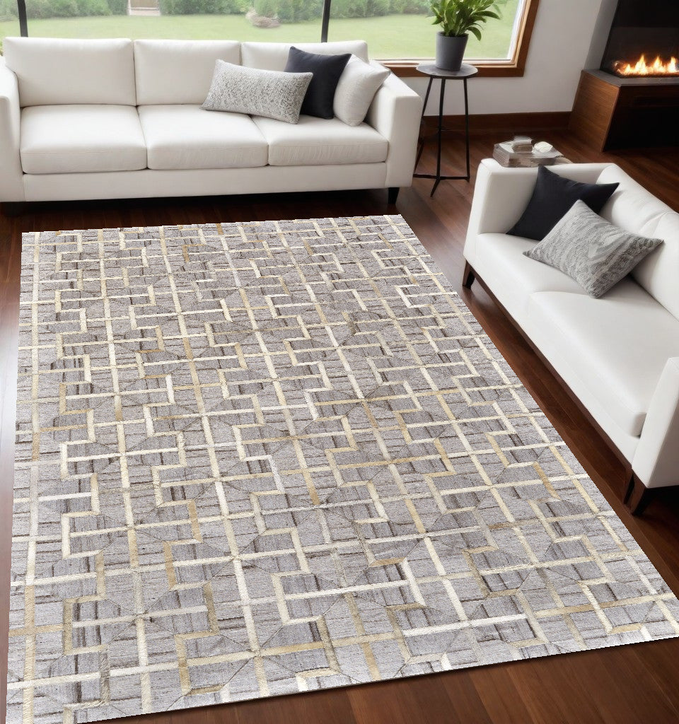 5' X 8' Gray Ivory And Brown Geometric Hand Woven Area Rug