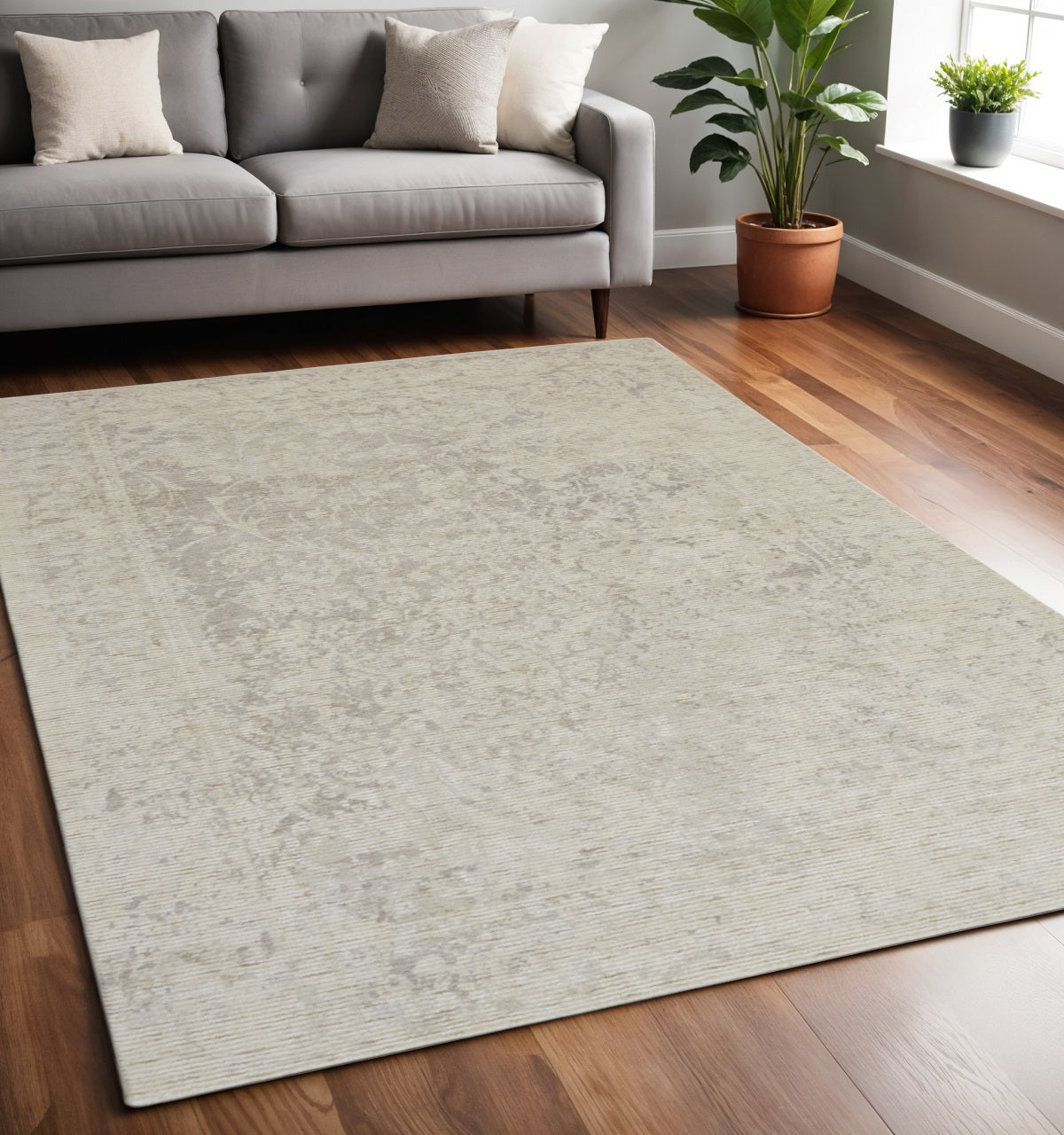 5' X 8' Ivory Abstract Hand Woven Area Rug