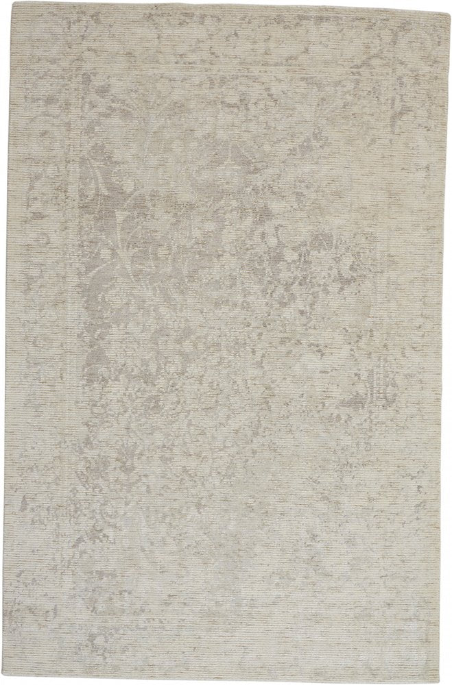 8' Ivory And Gray Round Abstract Hand Woven Area Rug