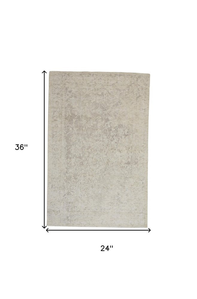 8' Ivory And Gray Round Abstract Hand Woven Area Rug