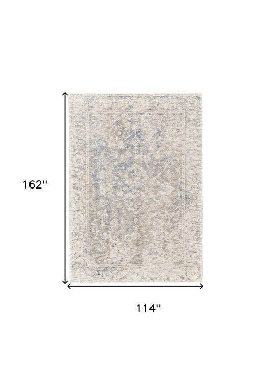 10' X 13' Ivory Blue And Tan Abstract Hand Woven Area Rug