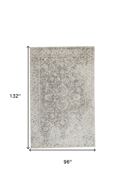 8' Ivory And Gray Round Abstract Hand Woven Area Rug