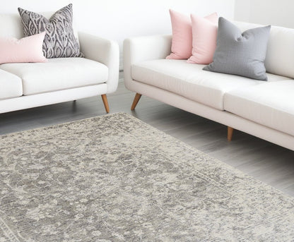 8' Ivory And Gray Round Abstract Hand Woven Area Rug