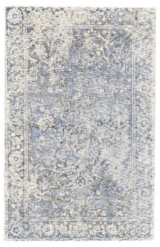 8' X 11' Blue Ivory And Gray Abstract Hand Woven Area Rug