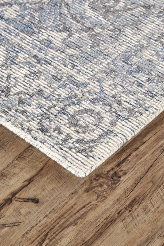 8' X 11' Blue Ivory And Gray Abstract Hand Woven Area Rug