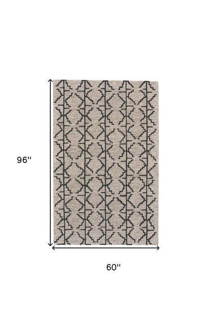 4' X 6' Black And Taupe Wool Geometric Hand Tufted Area Rug