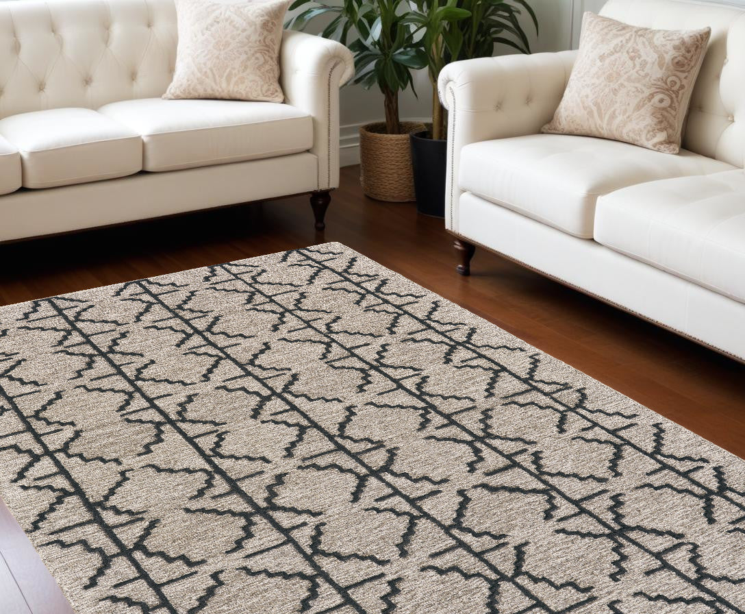 4' X 6' Black Taupe And Gray Wool Geometric Tufted Handmade Stain Resistant Area Rug