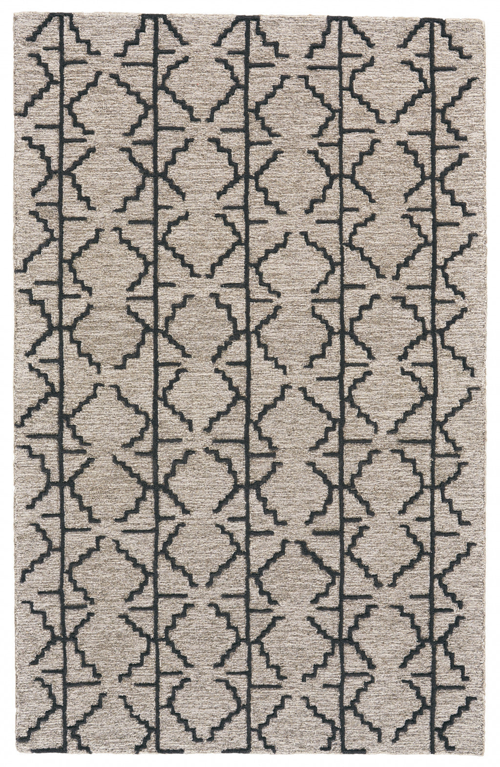4' X 6' Black Taupe And Gray Wool Geometric Tufted Handmade Stain Resistant Area Rug