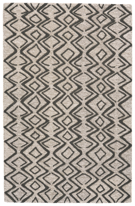 8' X 11' Black Gray And Taupe Wool Geometric Tufted Handmade Stain Resistant Area Rug