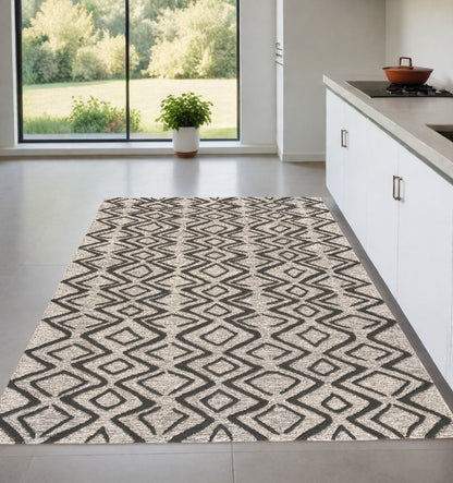 4' X 6' Black Taupe And Gray Wool Geometric Hand Tufted Area Rug