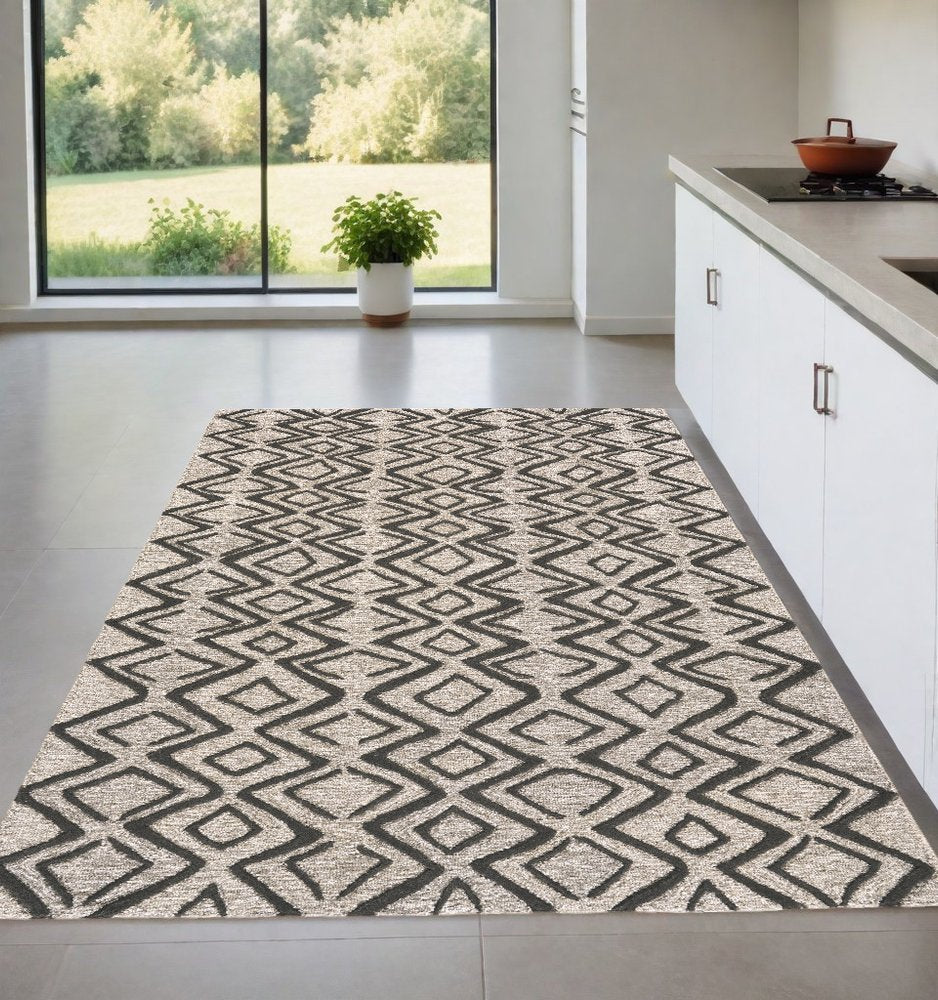 4' X 6' Black Taupe And Gray Wool Geometric Hand Tufted Area Rug