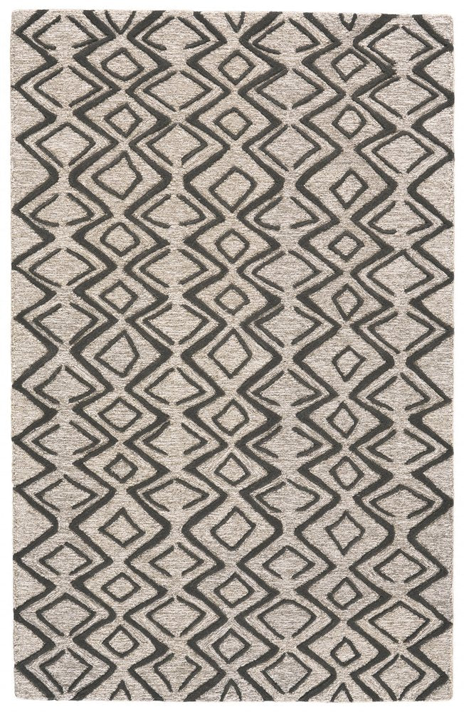 4' X 6' Black Taupe And Gray Wool Geometric Hand Tufted Area Rug