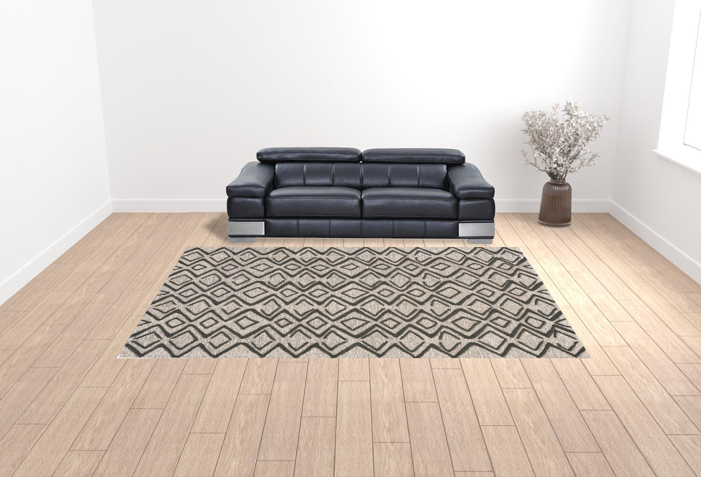 4' X 6' Black Gray And Taupe Wool Geometric Tufted Handmade Stain Resistant Area Rug