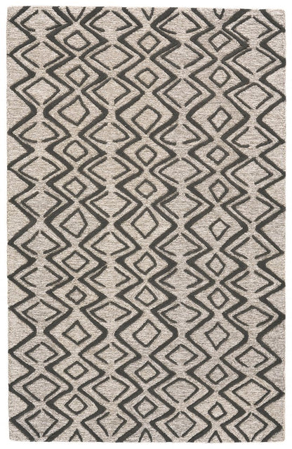 4' X 6' Black Taupe And Gray Wool Geometric Hand Tufted Area Rug