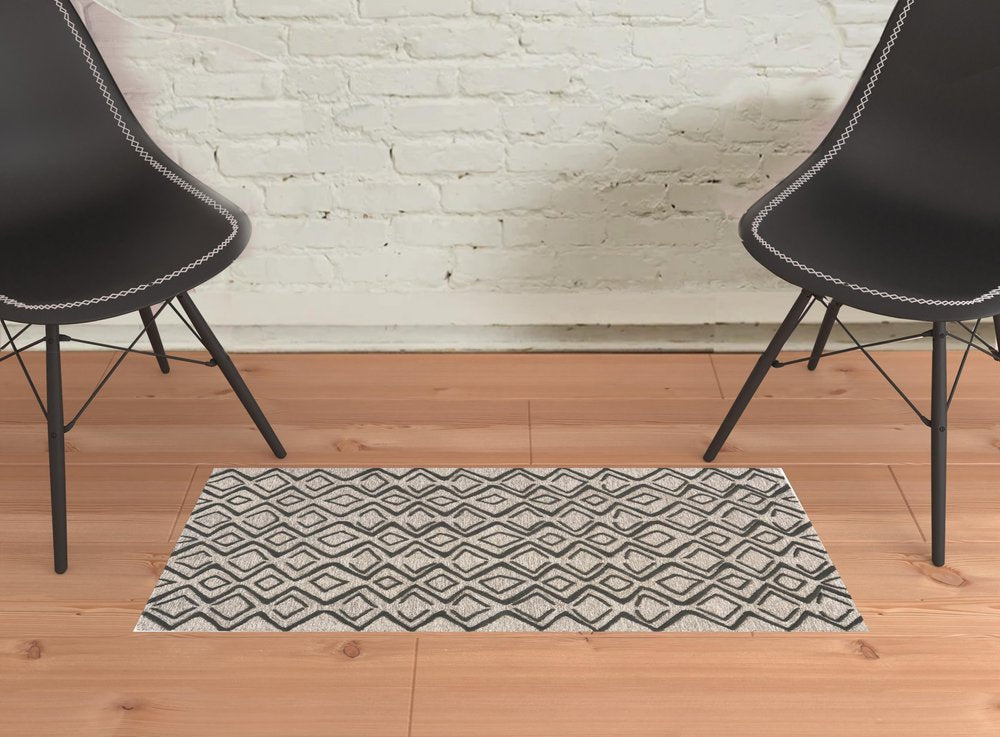 4' X 6' Black Taupe And Gray Wool Geometric Hand Tufted Area Rug