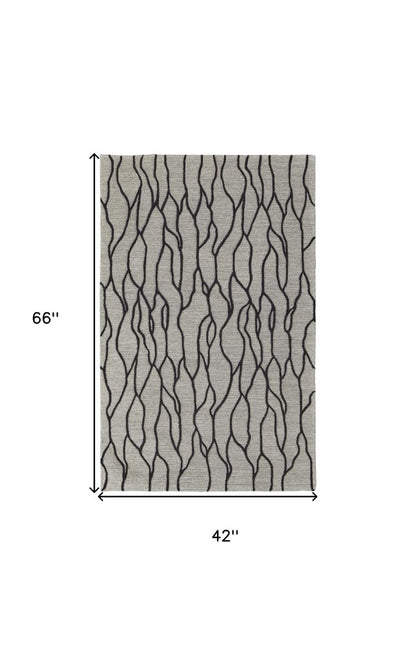 4' X 6' Gray And Black Wool Abstract Hand Tufted Area Rug