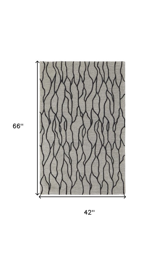 4' X 6' Gray And Black Wool Abstract Hand Tufted Area Rug