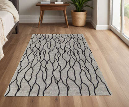 4' X 6' Gray And Black Wool Abstract Hand Tufted Area Rug