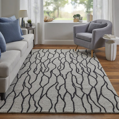 4' X 6' Gray And Black Wool Abstract Hand Tufted Area Rug