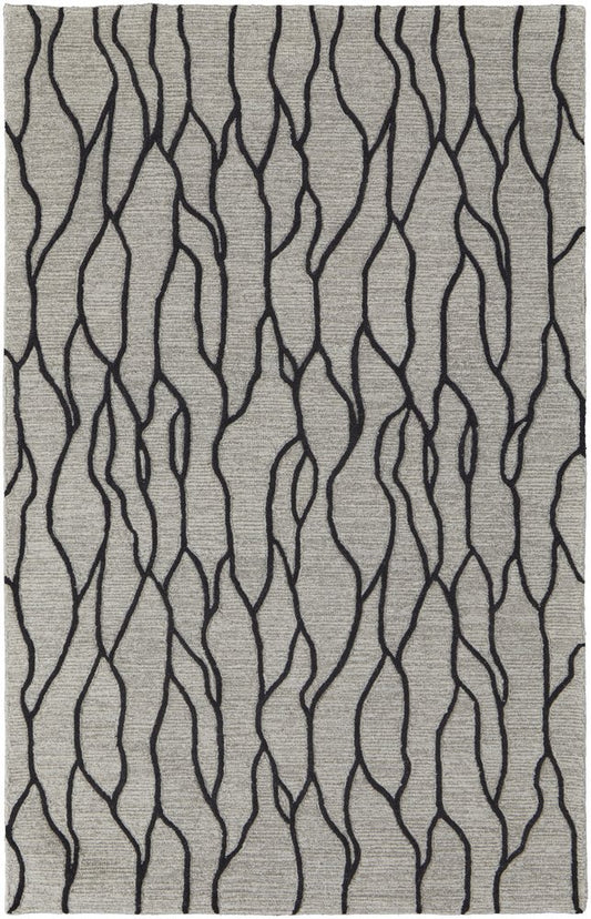 4' X 6' Gray And Black Wool Abstract Hand Tufted Area Rug
