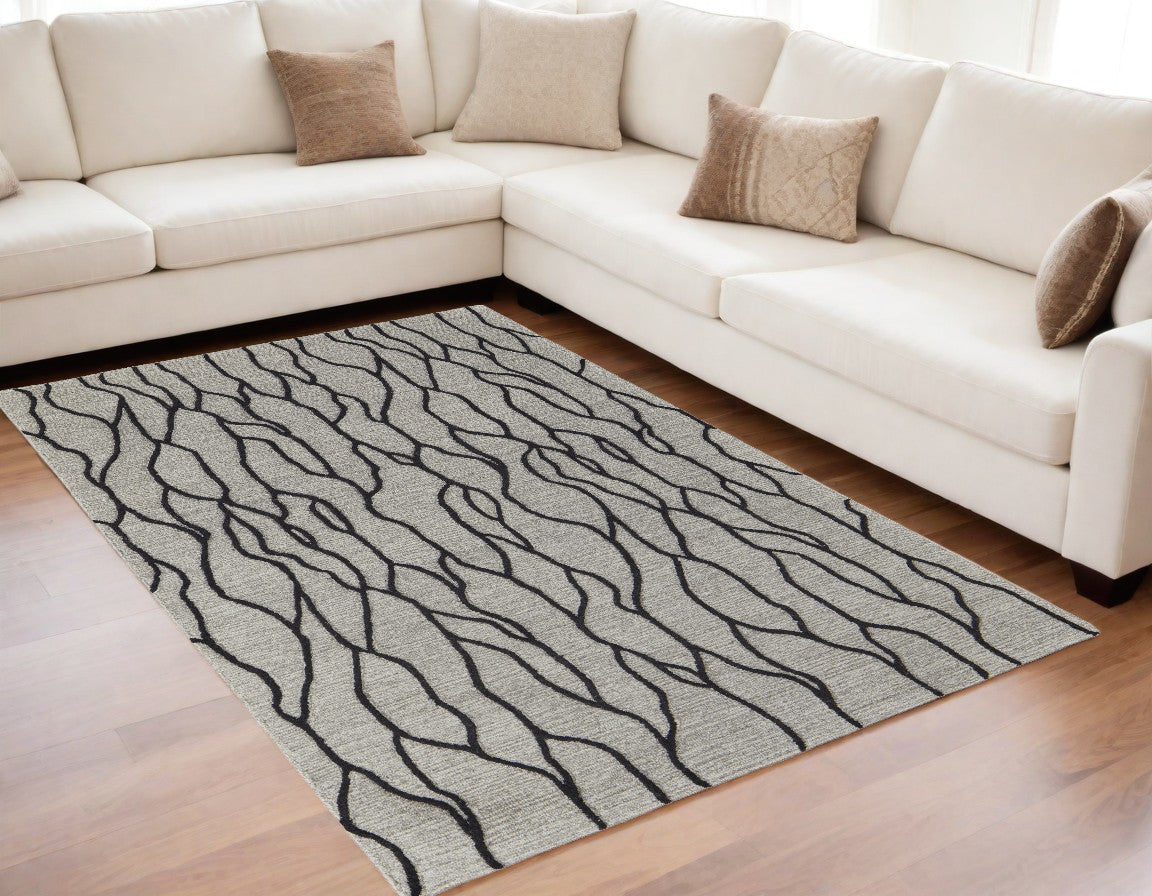 4' X 6' Taupe Black And Gray Wool Abstract Tufted Handmade Stain Resistant Area Rug