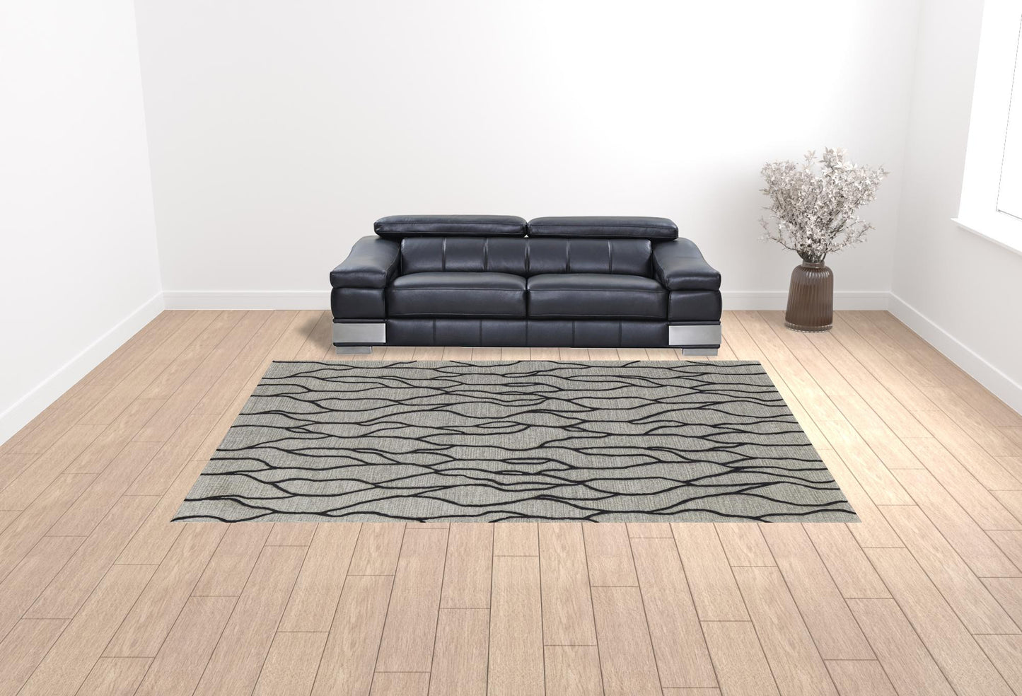 5' X 8' Taupe Black And Gray Wool Abstract Tufted Handmade Stain Resistant Area Rug