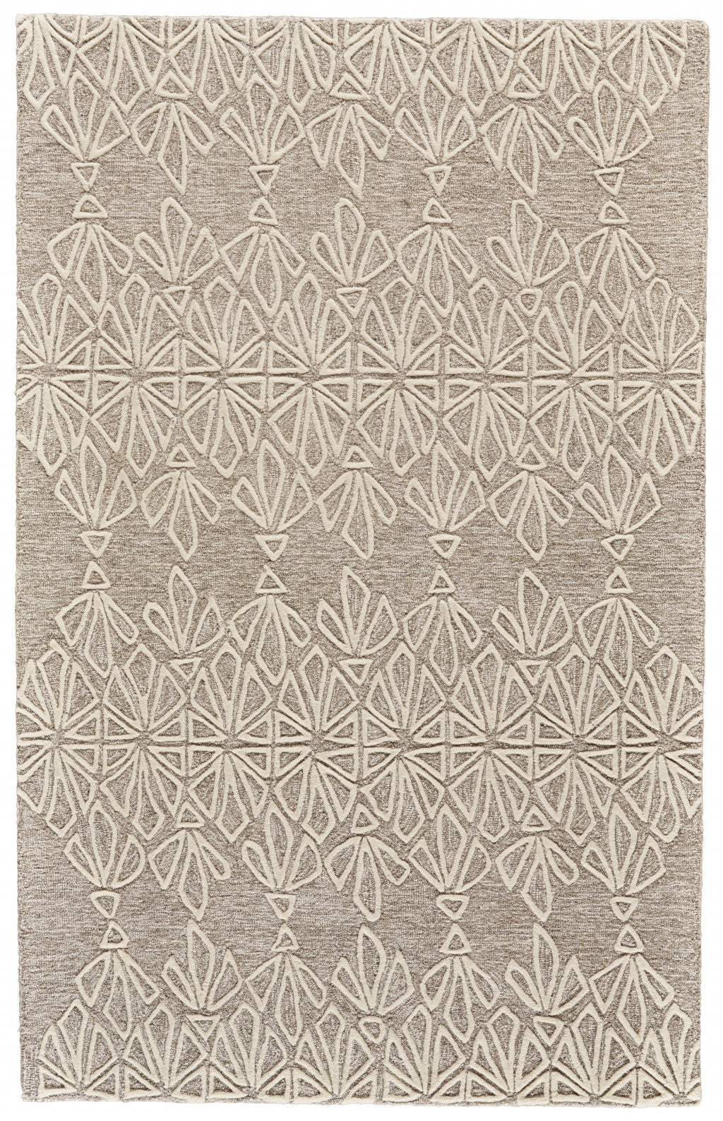 2' X 3' Tan And Ivory Wool Geometric Tufted Handmade Stain Resistant Area Rug