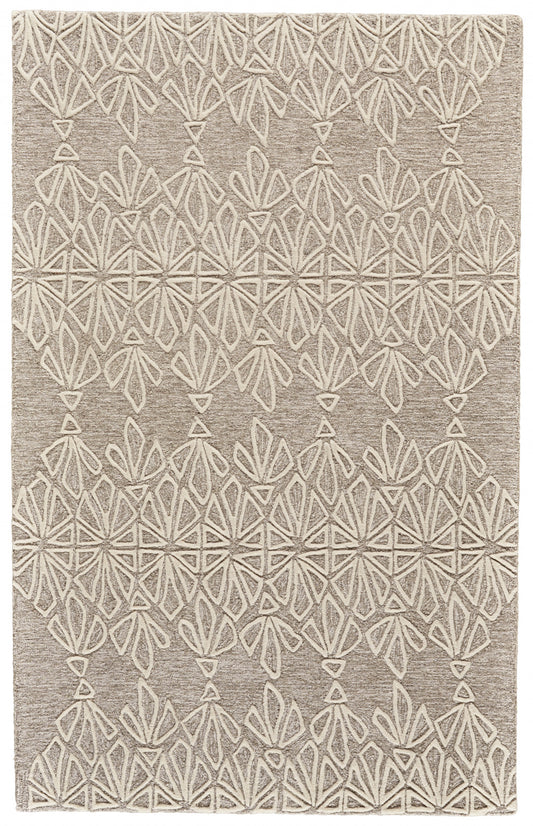 4' X 6' Tan And Ivory Wool Geometric Tufted Handmade Stain Resistant Area Rug