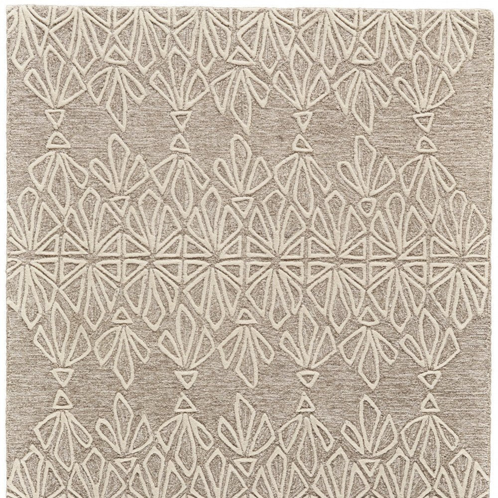 2' X 3' Tan And Ivory Wool Geometric Tufted Handmade Stain Resistant Area Rug