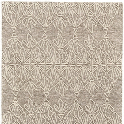 2' X 3' Tan And Ivory Wool Geometric Tufted Handmade Stain Resistant Area Rug